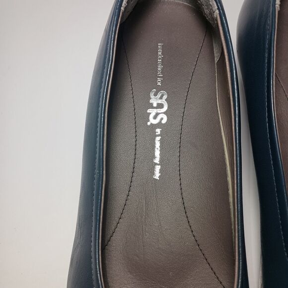 SAS Regina Made in Italy Leather Low Heel Pumps Blue 8W Wide Comfort Work Shoe - Picture 6 of 16